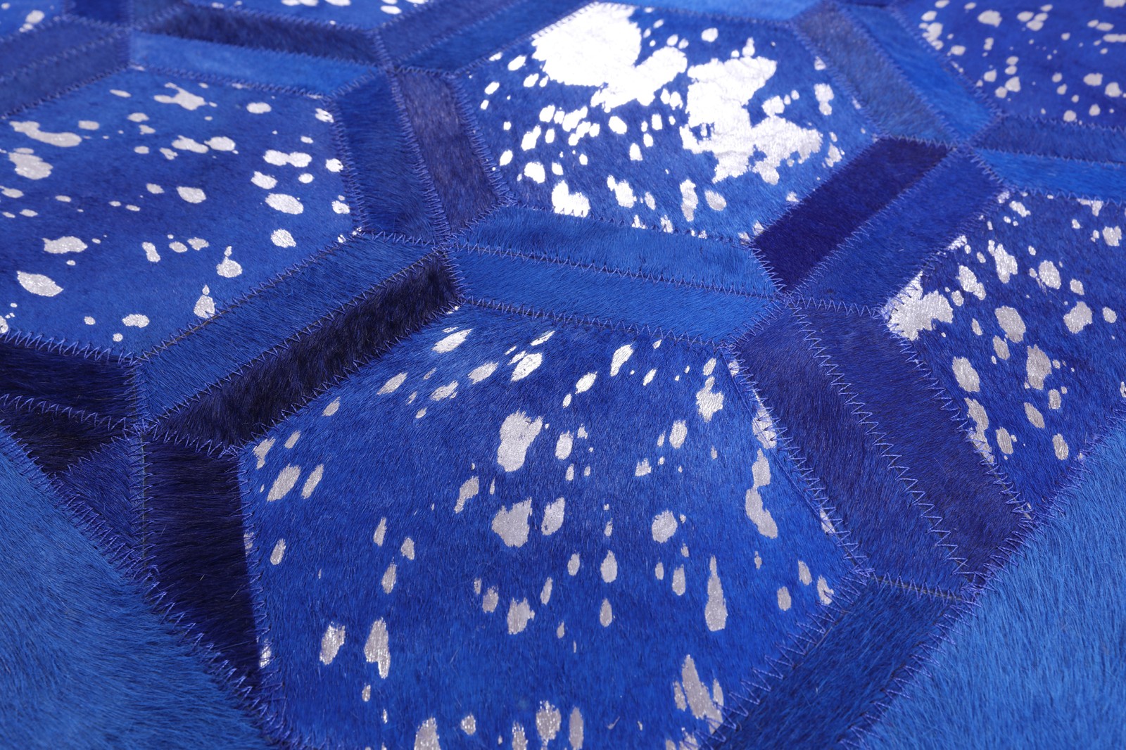 Metallic Silver On Blue Overdyed Cowhide Hand Stitched Area Rug 6 X 9- Q2644