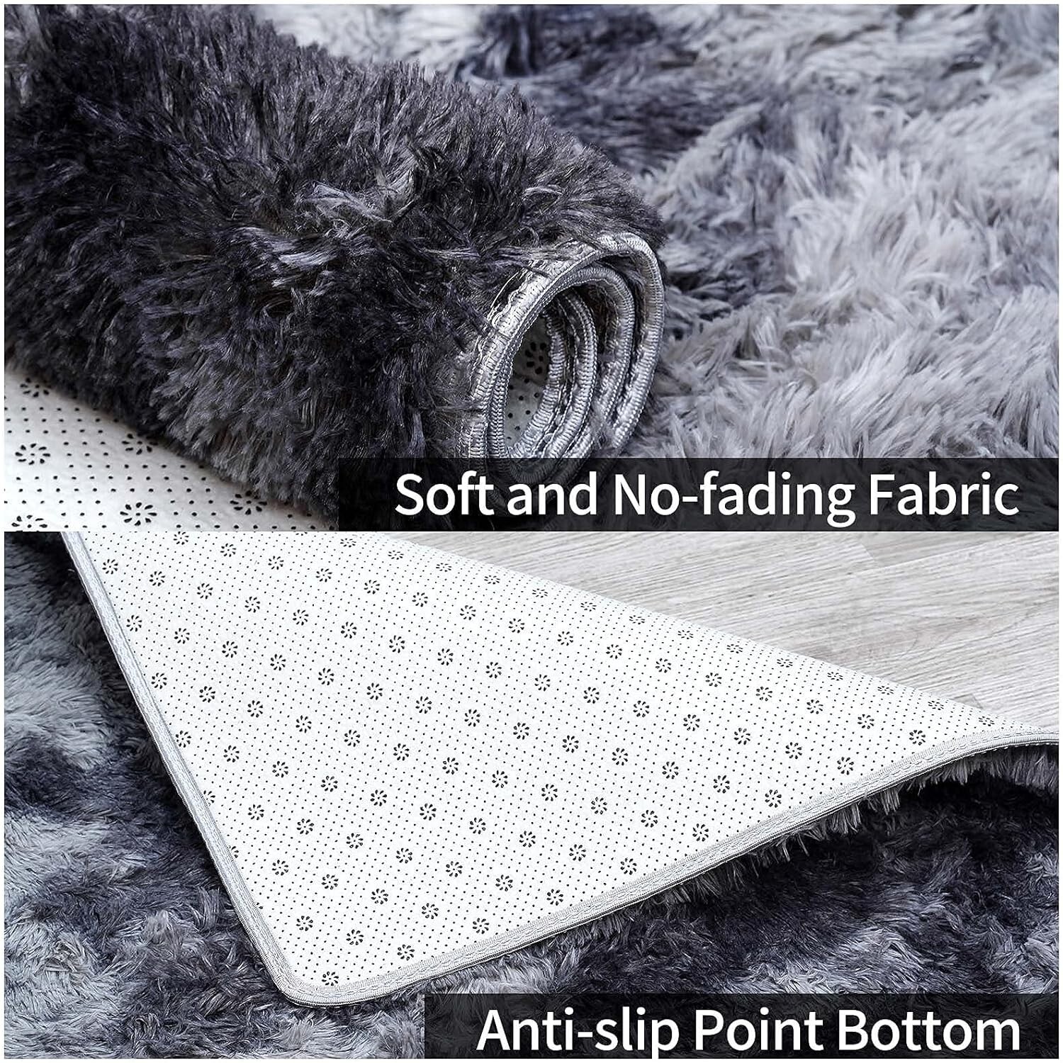 Thick Fluffy Area Rug Faux Fur 5×7’ft 1.5in Soft Carpet Gray Fuzzy Non Slip Back
