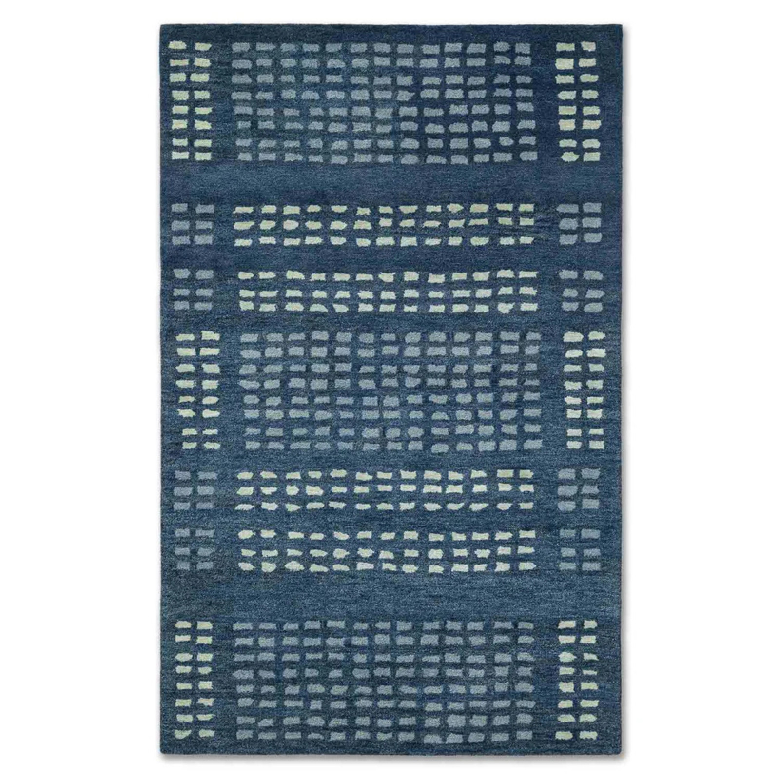 Hand Tufted Wool Area Rug Blue Geometric Modern Carpet Living Room Decor 9x12ft.