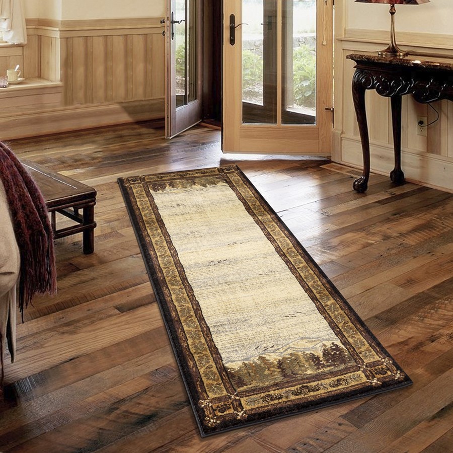 Conrad Home Cabin Life 2’7” x 7’3” Lodge Runner, Black/Mountains – CBL30092-7