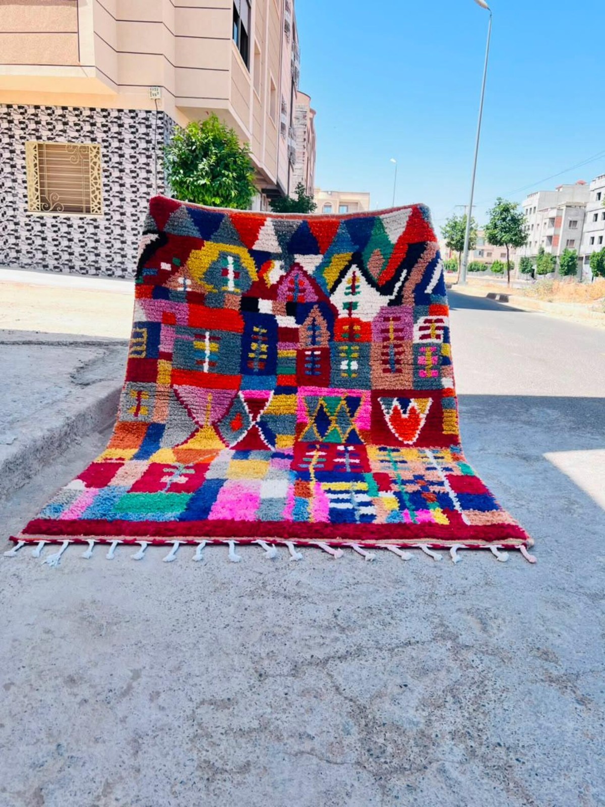 Hand Knotted Moroccan Rug Authentic Wool Berber Rug Design Handmade Carpet Rug
