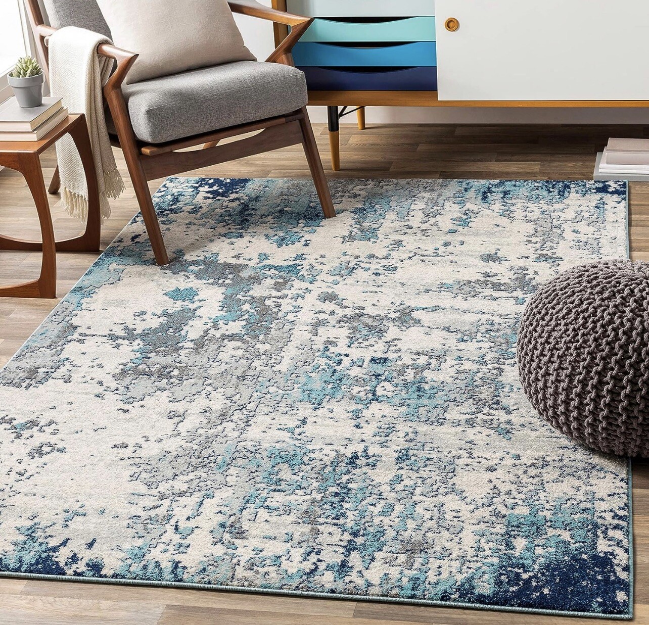 Artistic Weavers Arti Modern Abstract Area Rug 6’7″ x 9′, Dark Blue Aqua Ivory