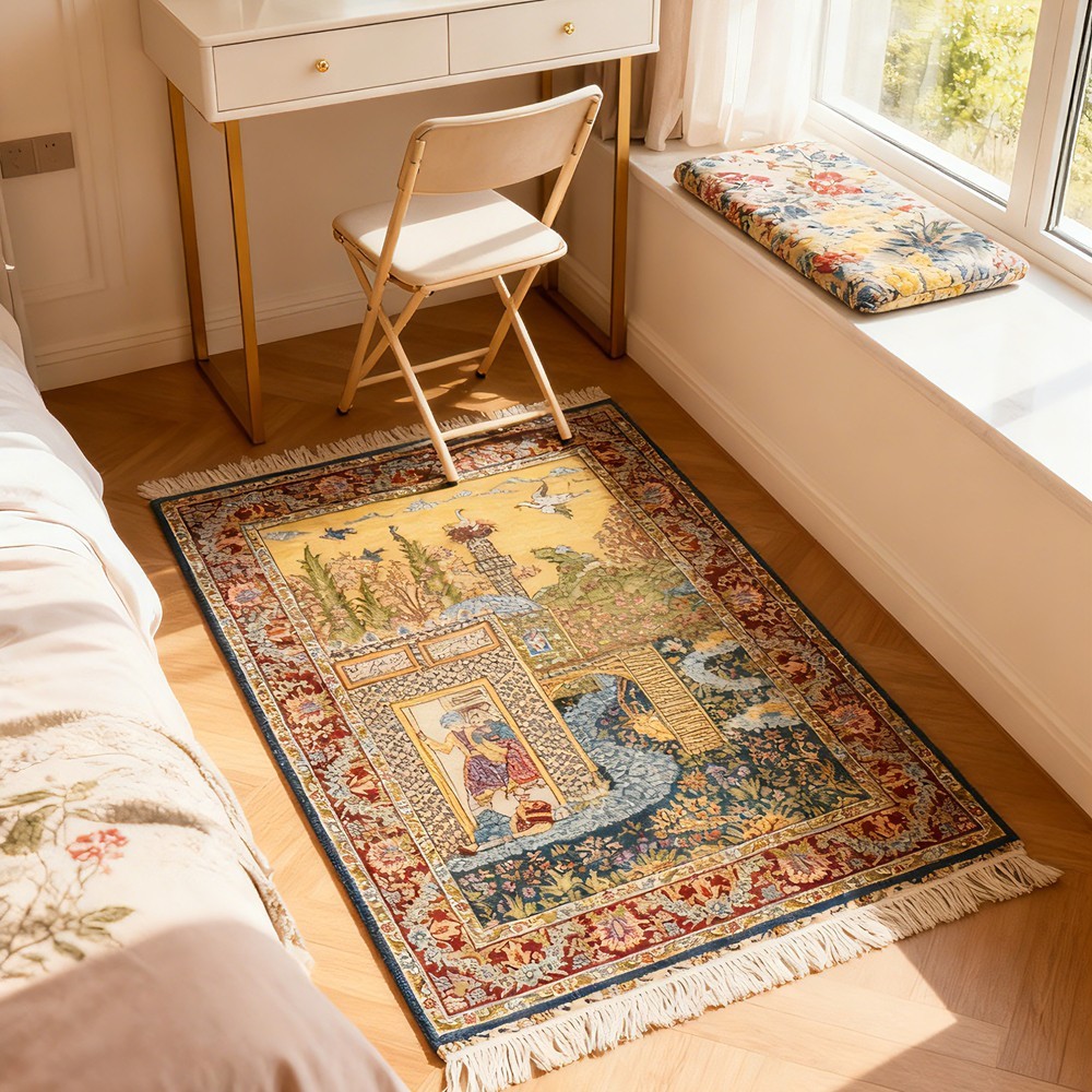 Zhiyi 2.7x4ft Handmade Silk Area Rug Hanging Tapestry Hand-knotted Carpet 210A