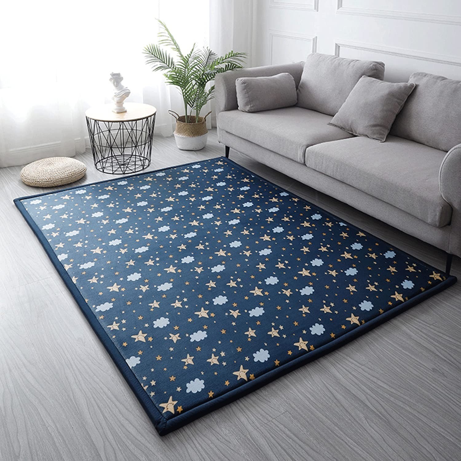 Coral Velvet Area Rug – 1″ Thick Memory Foam Play Mat – Astral Gray 4’11″x4’11”