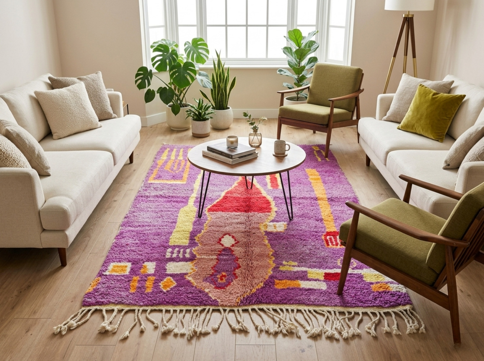 Handwoven Moroccan Beni Ourain Wool Rug Purple Shaggy Berber Carpet Custom Size