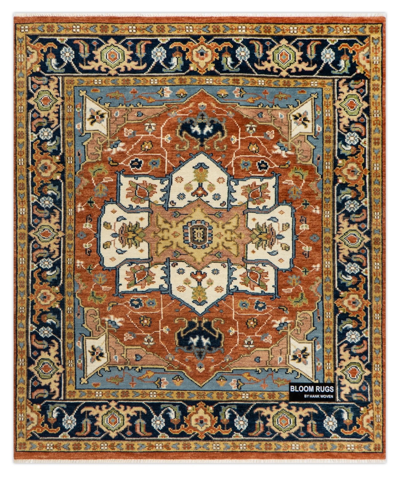 Traditional Hand Knotted Rust Rug 7’10” x 10’0″ Vintage Herizz Wool Area Rug
