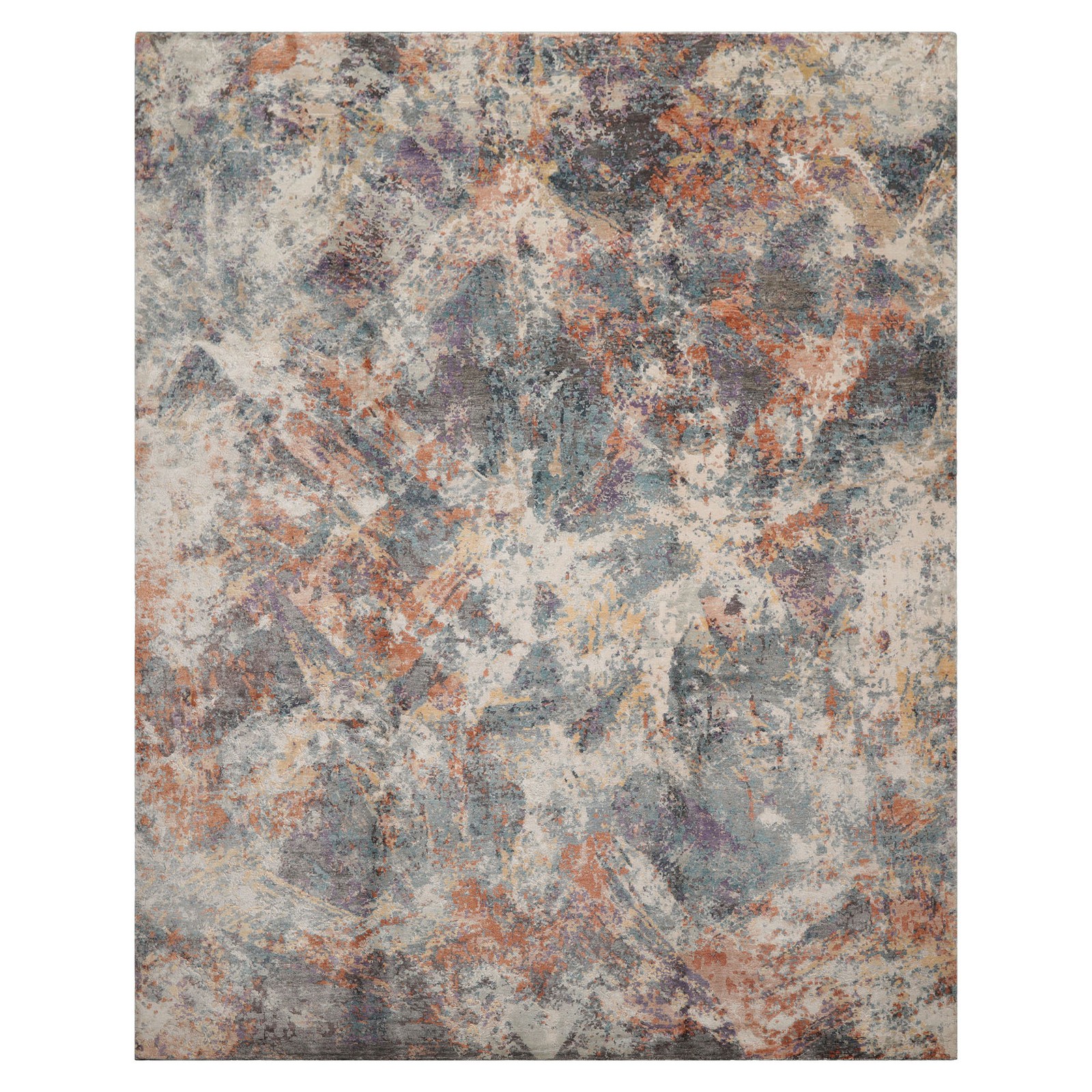 loomBloom 8×10 Beige, Slate Hand Knotted Tibetan Sherpa Abstract Wool & Silk Rug