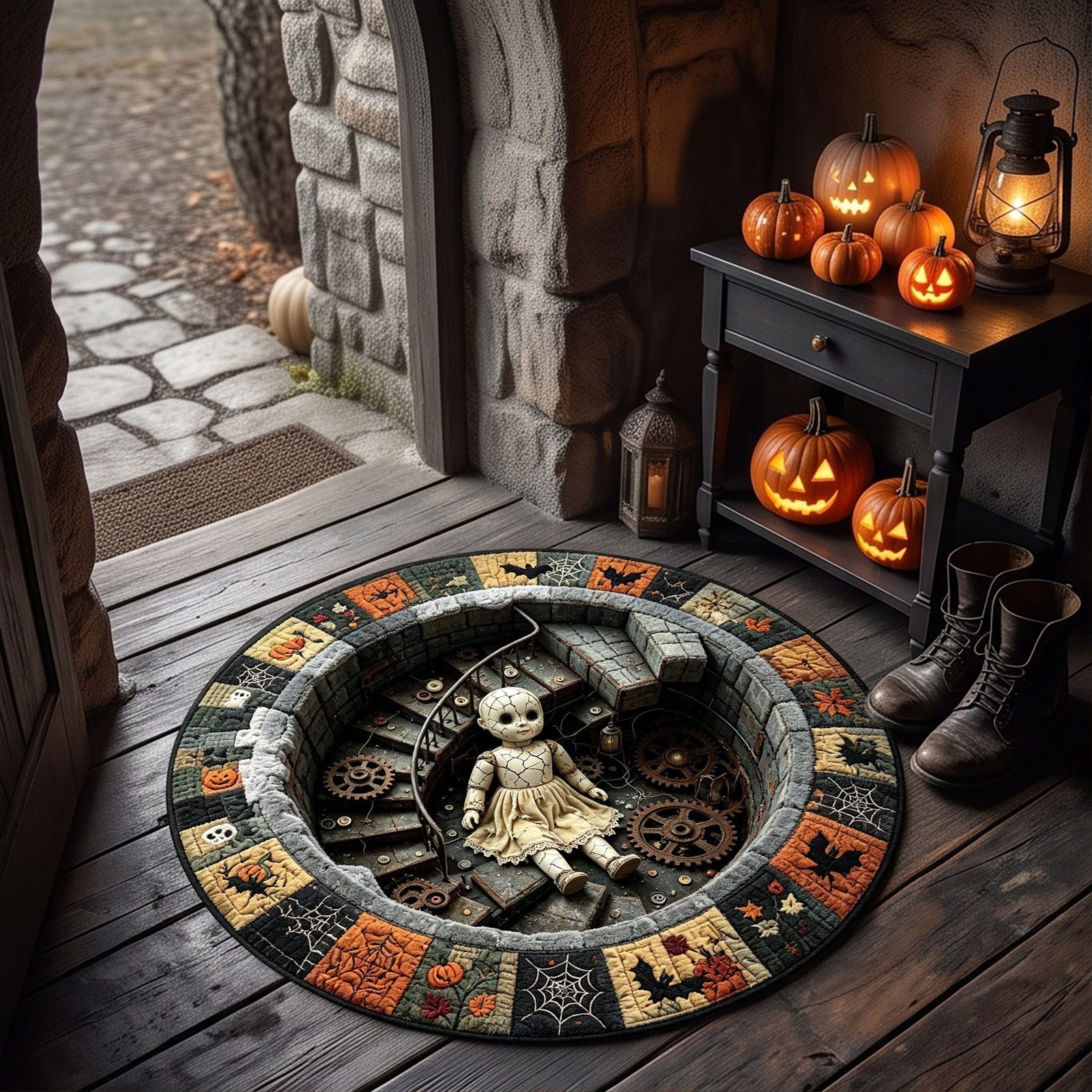 3D Halloween Optical Illusion Rug,Halloweens Quilted Round Rugs ,Soft,60×60cm