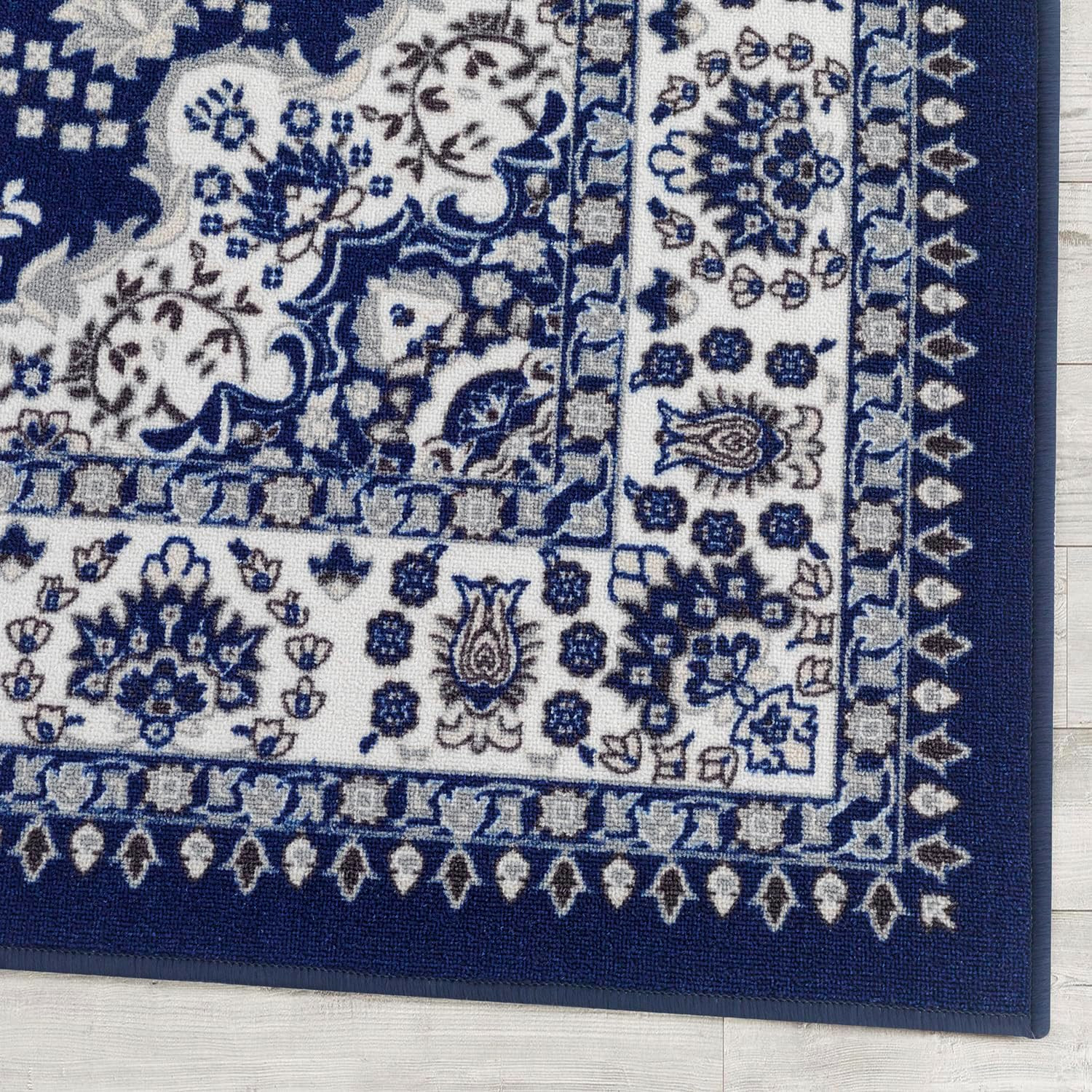 Navy Blue 3′ x 5′ Non-Slip Traditional Oriental Area Rug with Rubber Backing