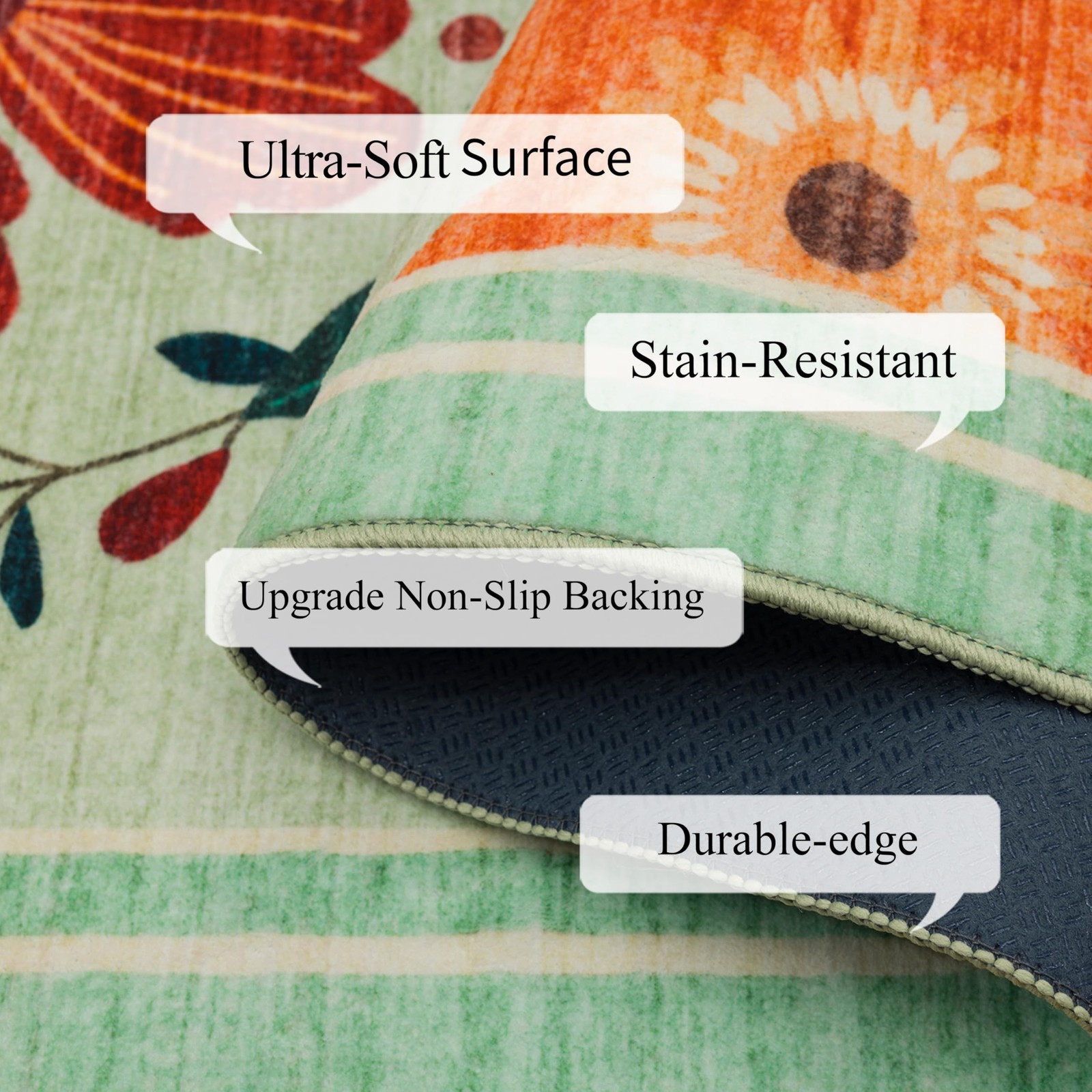 Area Rug 8’×10′ Floral Low-pile Non-Slip Wear-Resistant – Kids & Pets Friendly