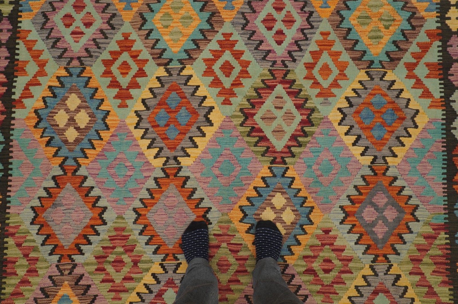 8×11 ft Multicolor Afghan Handmade Geometric Wool Kilim Rug (8’2″x11’3″)