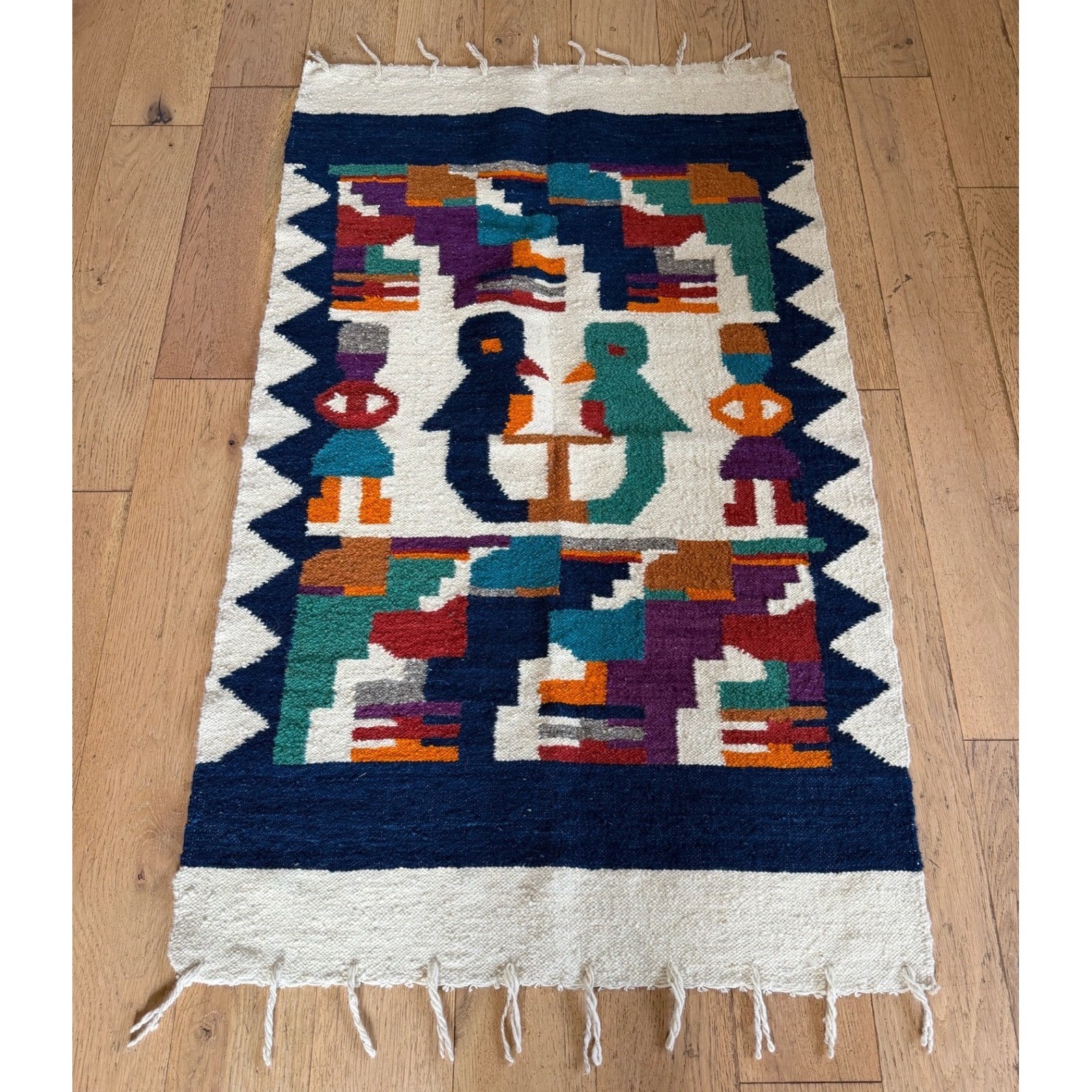 Vintage Folk Art Pictoral Kilim Wool Rug 34×56 Southwestern Handwoven Tribal