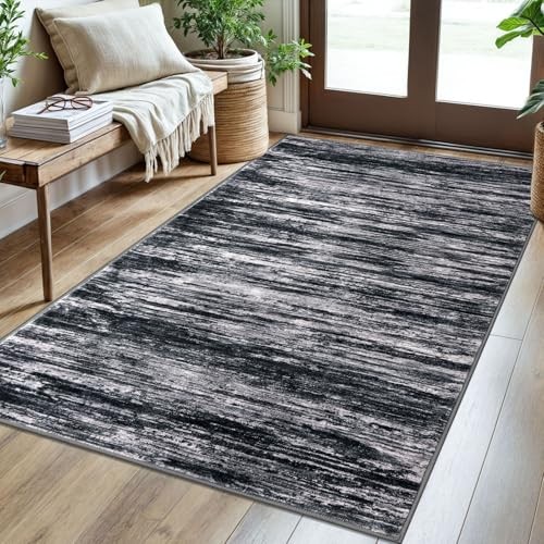 3×5 Black Navy Blue White Modern 3′ x 5′ (Rectangular) Black Navy Blue/White