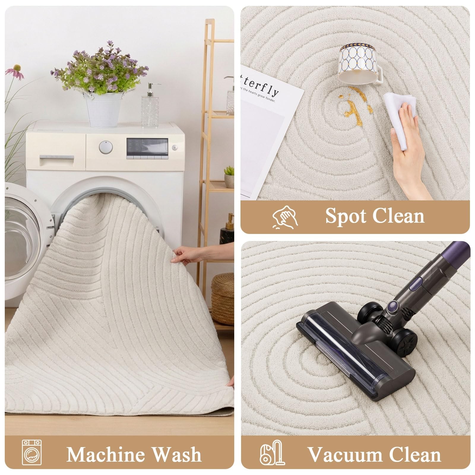 U’Artlines 5x7ft Washable Area Rug for Living Room, Minimalist Modern High-Low
