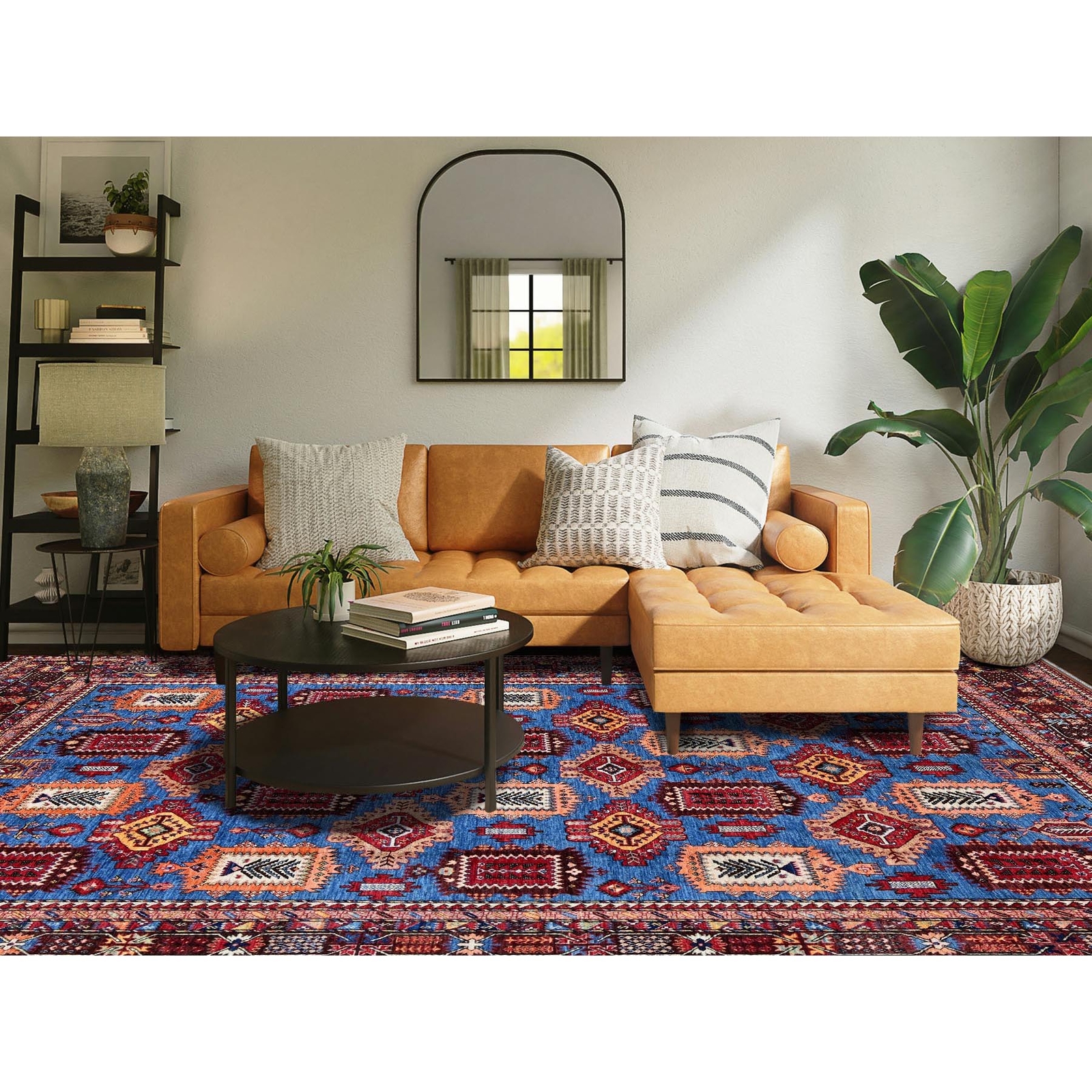 10’1″x13’4″ Blue Afghan Caucasian Design Revival Hand Knotted Soft Wool Rug R563