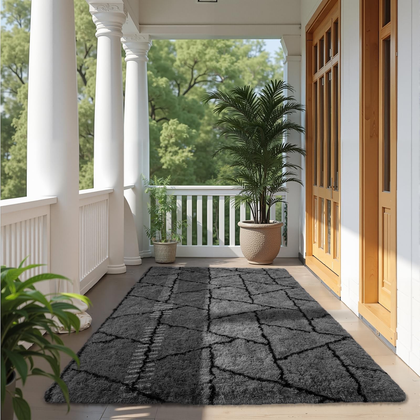 Zentavio 5×8 Area Rug Grey Fluffy Shag Carpet for Living Room Bedroom Dorm