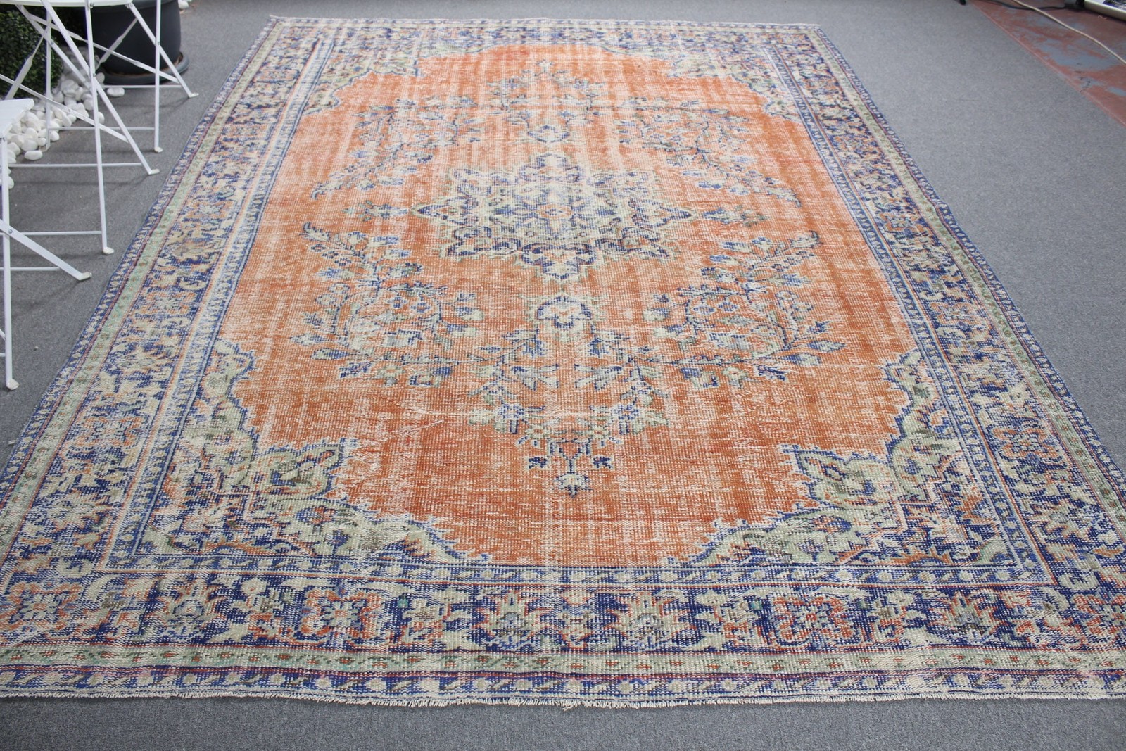 7,4×10,2 ft Vintage Rug, Oversize Turkish Rug, Orange Oriental Rug