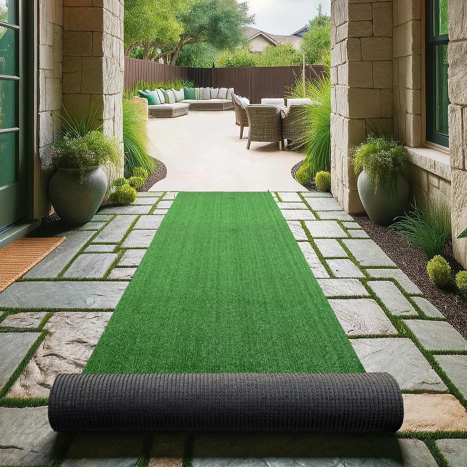 Artificial Grass Outdoor Runner Rug 2’7″ x 10′ – Waterproof Astro Turf with D…