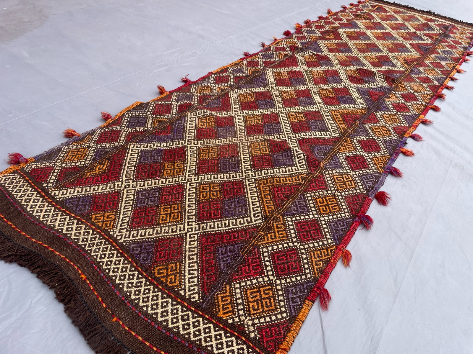 2’8 x 9’9 Ft Afghan Kilim Runner Rug – Diamond Geometric Tribal Flatweave Design