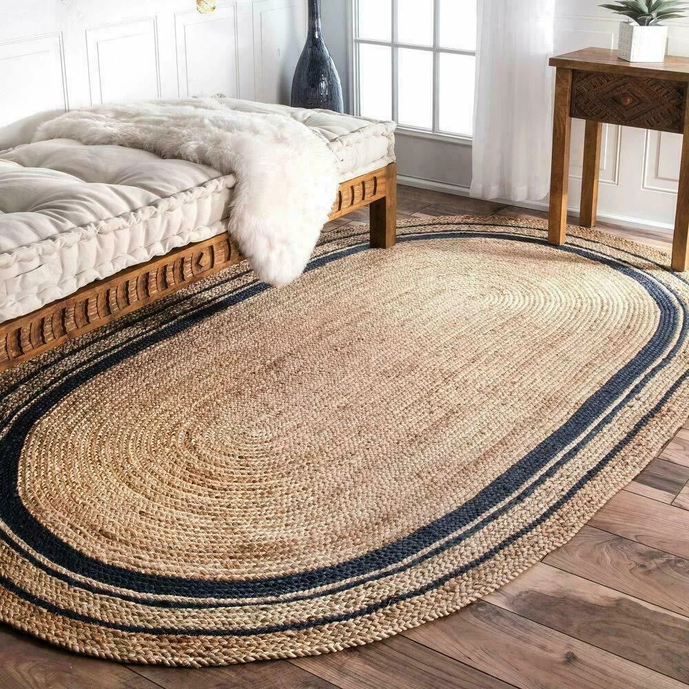 Rug Jute Oval Natural Farmhouse Jute Runner Rustic Look Braided Modern CarpetBei