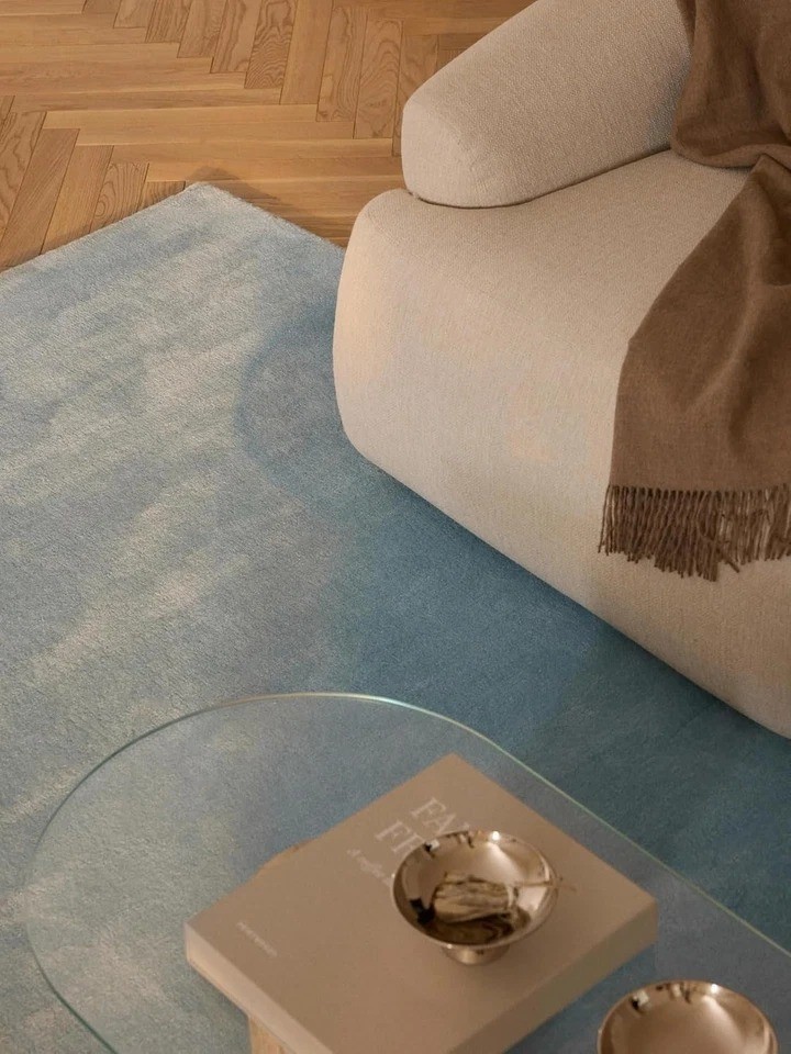 Hand Tufted Sky Blue Wool Area Rug Modern Solid Handmade Plush Carpet Any Size