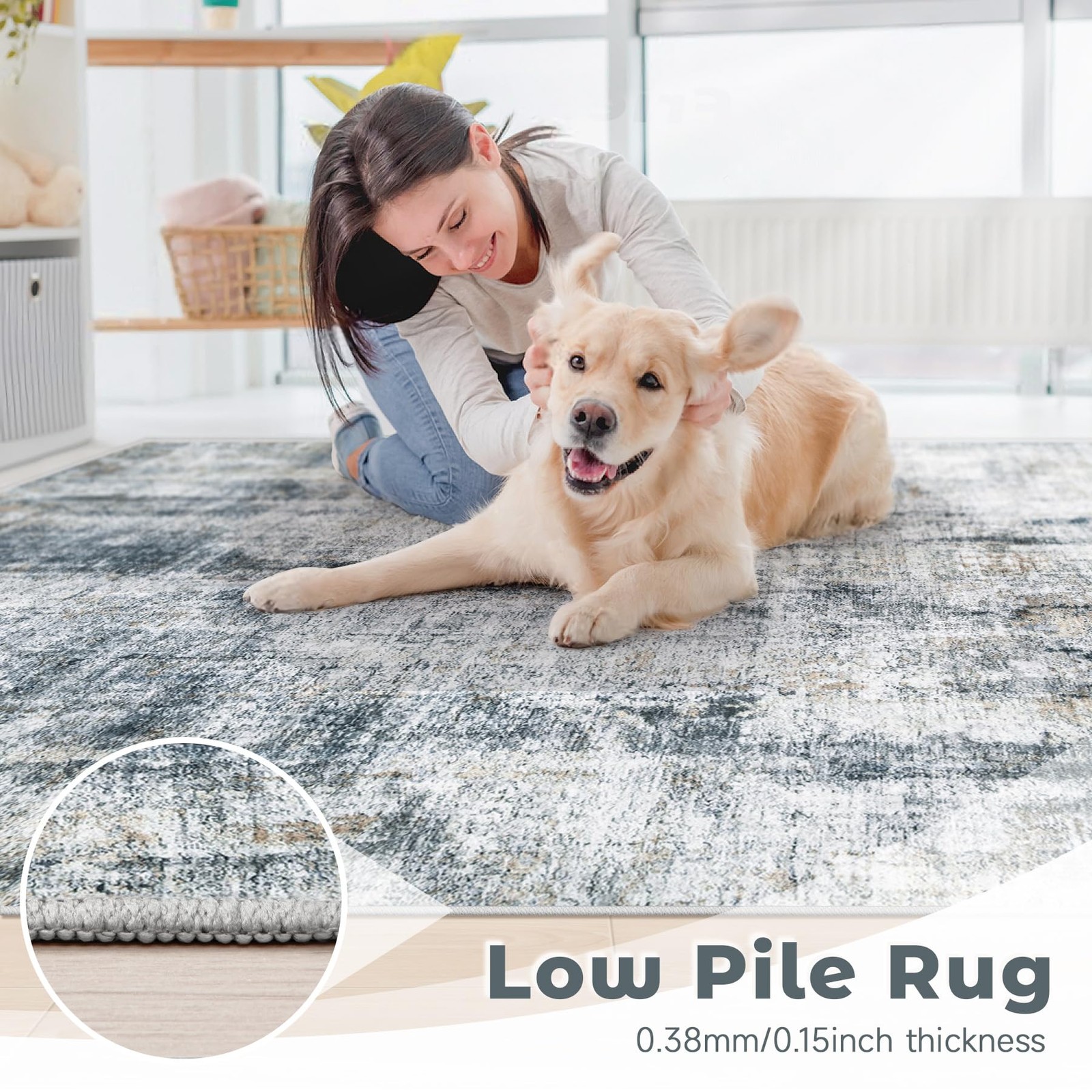 8×10 Area Rug Washable Abstract Non Slip Low-Pile (0.15″) – Soft Carpet