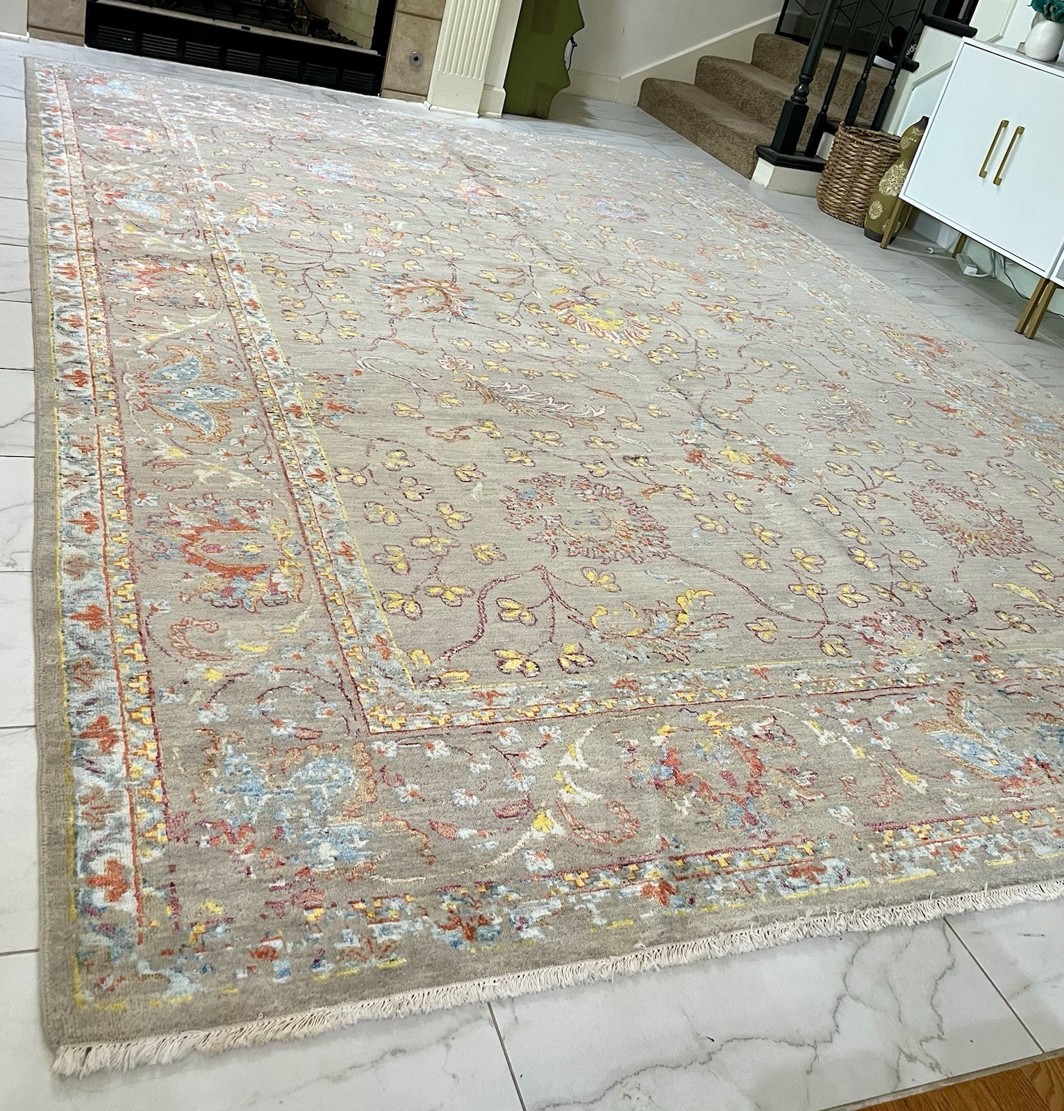 PASARGAD Transitional Abstract Floral Hand-Knotted Silk 9×12 Rug MSRP $11,132