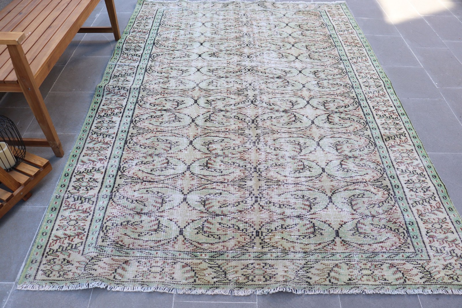 Turkish Vintage Rug, 5,9×8,5 ft Rug, Green Brown Southwestern Rug