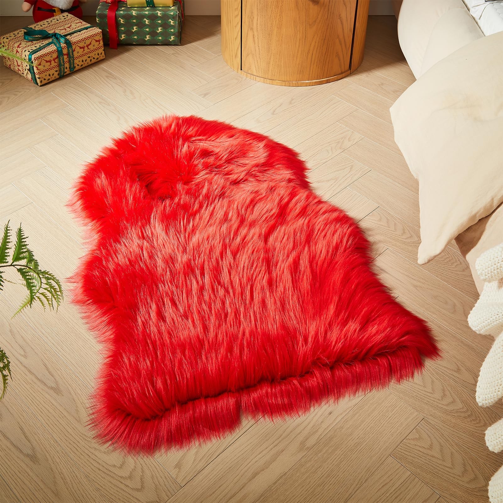 Faux Fur Rug, Red Small Area Rug, Fluffy Sheepskin Rug, Fuzzy Ultra Soft 2 x …