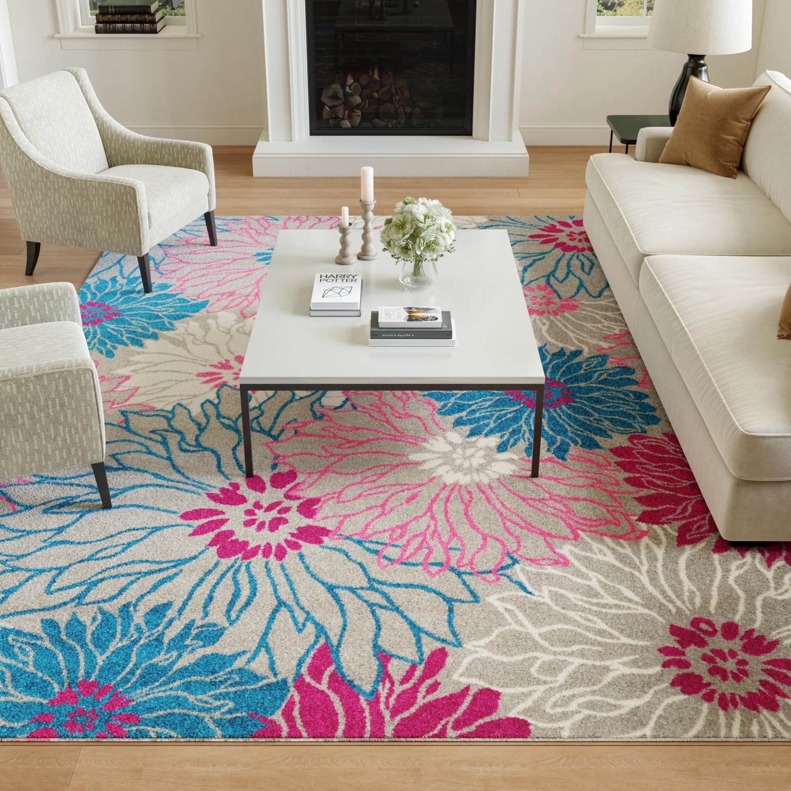 Passion Collection 6×9 Grey Floral Area Rug Machine Made Easy Care Durable