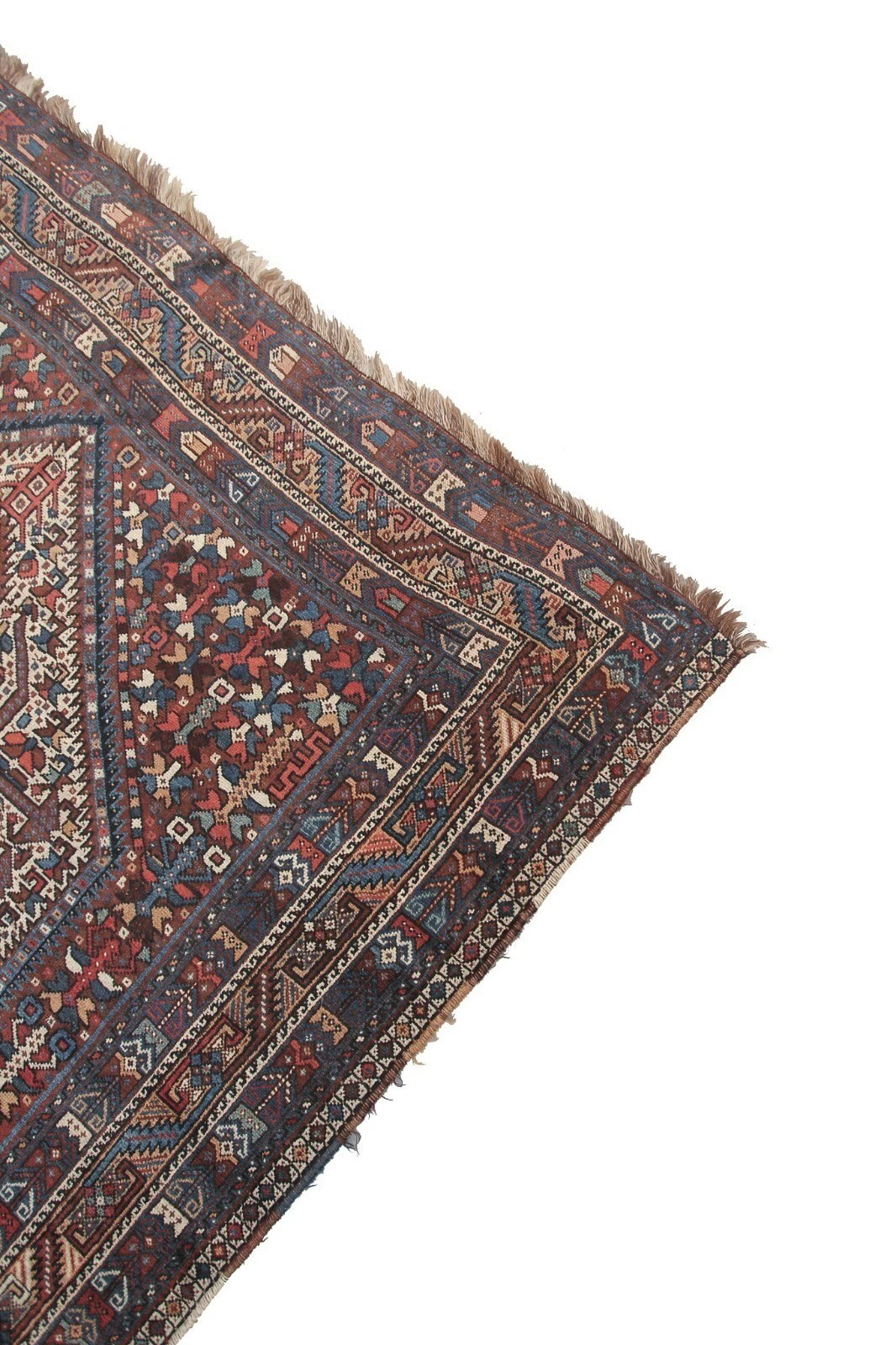 6×9 Handwoven Tribal Wool Rug Bold Geometric Diamond Motif and Border c1900
