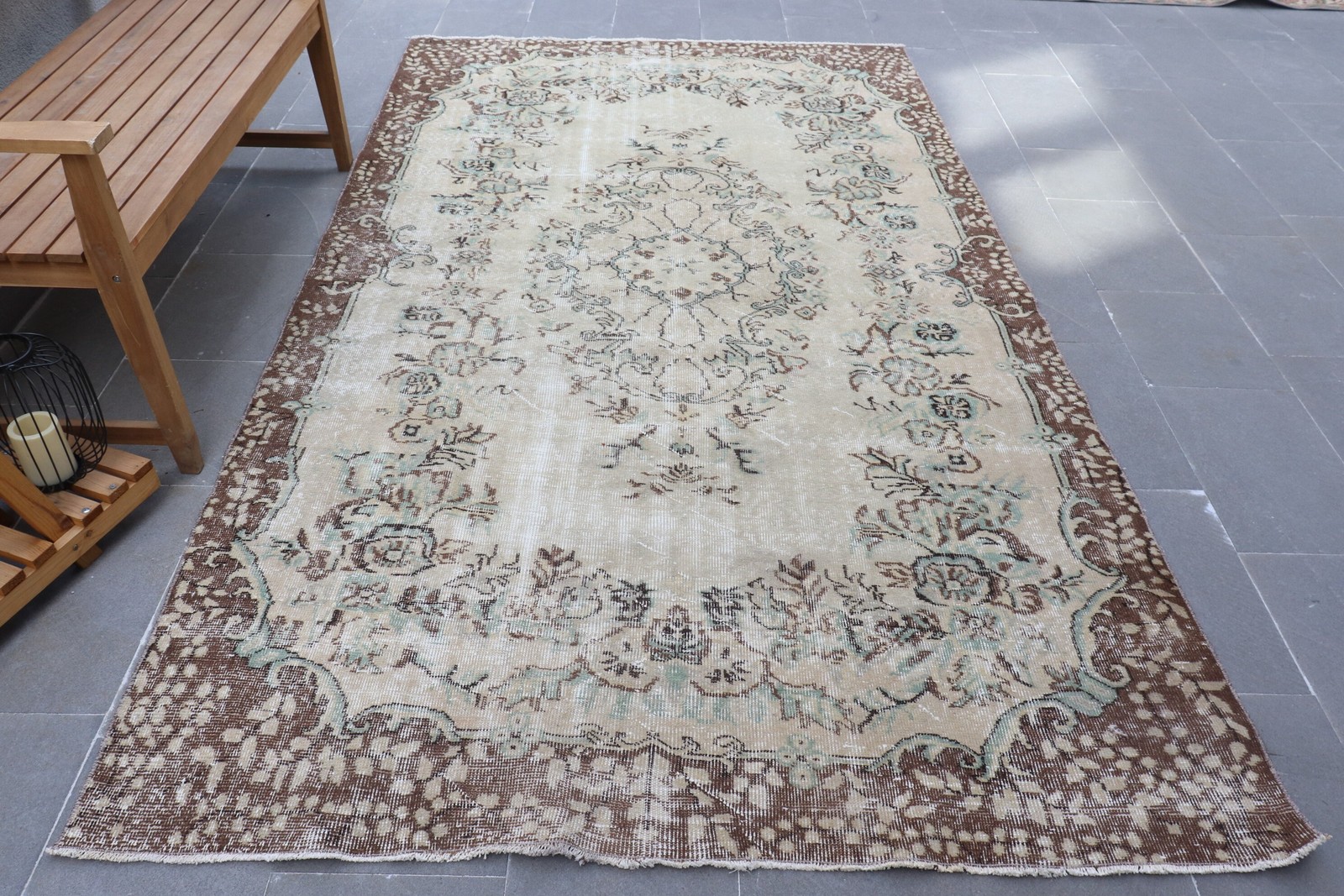 Rug Turkish Rug, 5,4×9,7 ft Vintage Rug, Brown Plants & trees Wool Rug