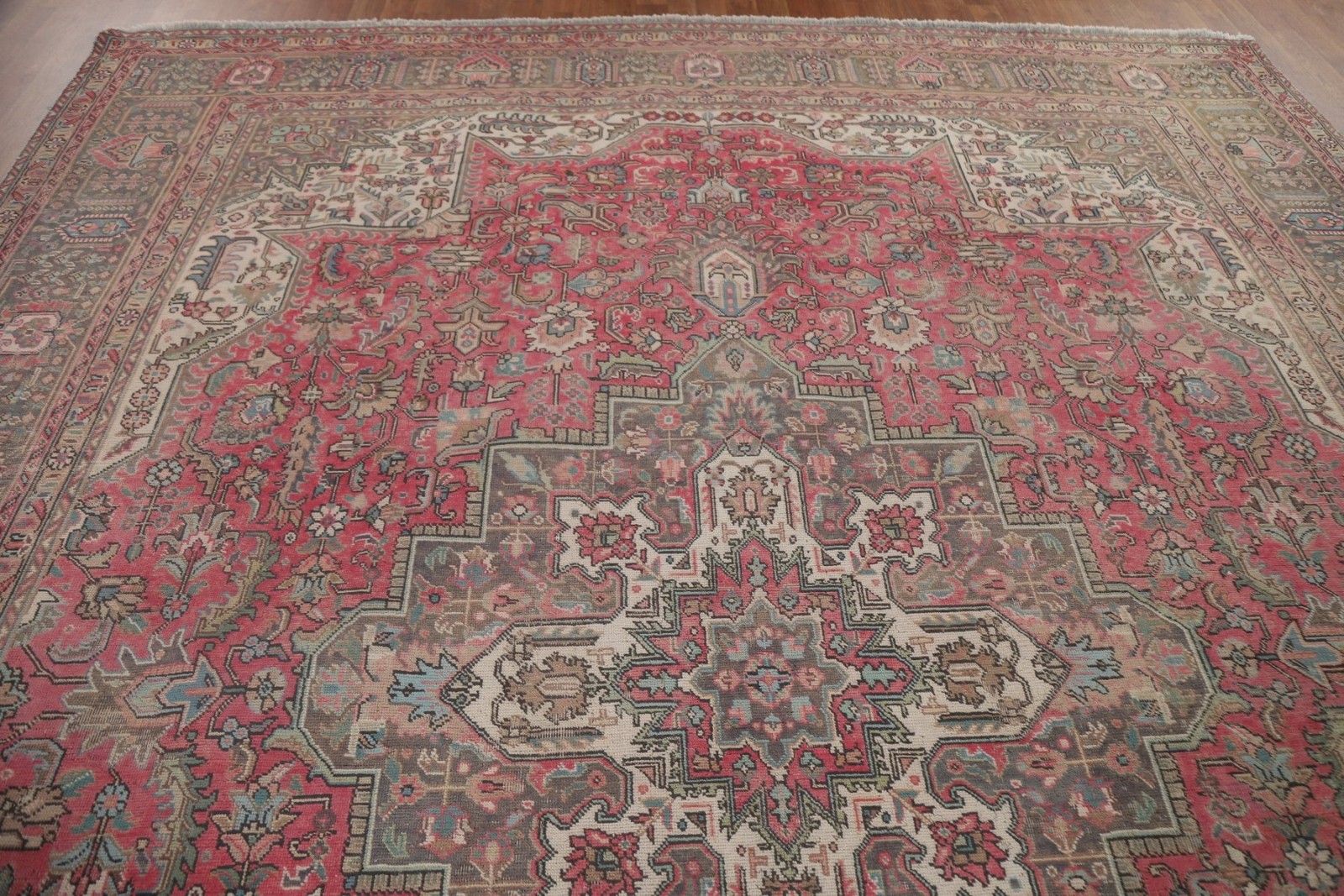 Geometric Wool Pink Area Rug 10×12 Medallion Hand-knotted Living Room Carpet