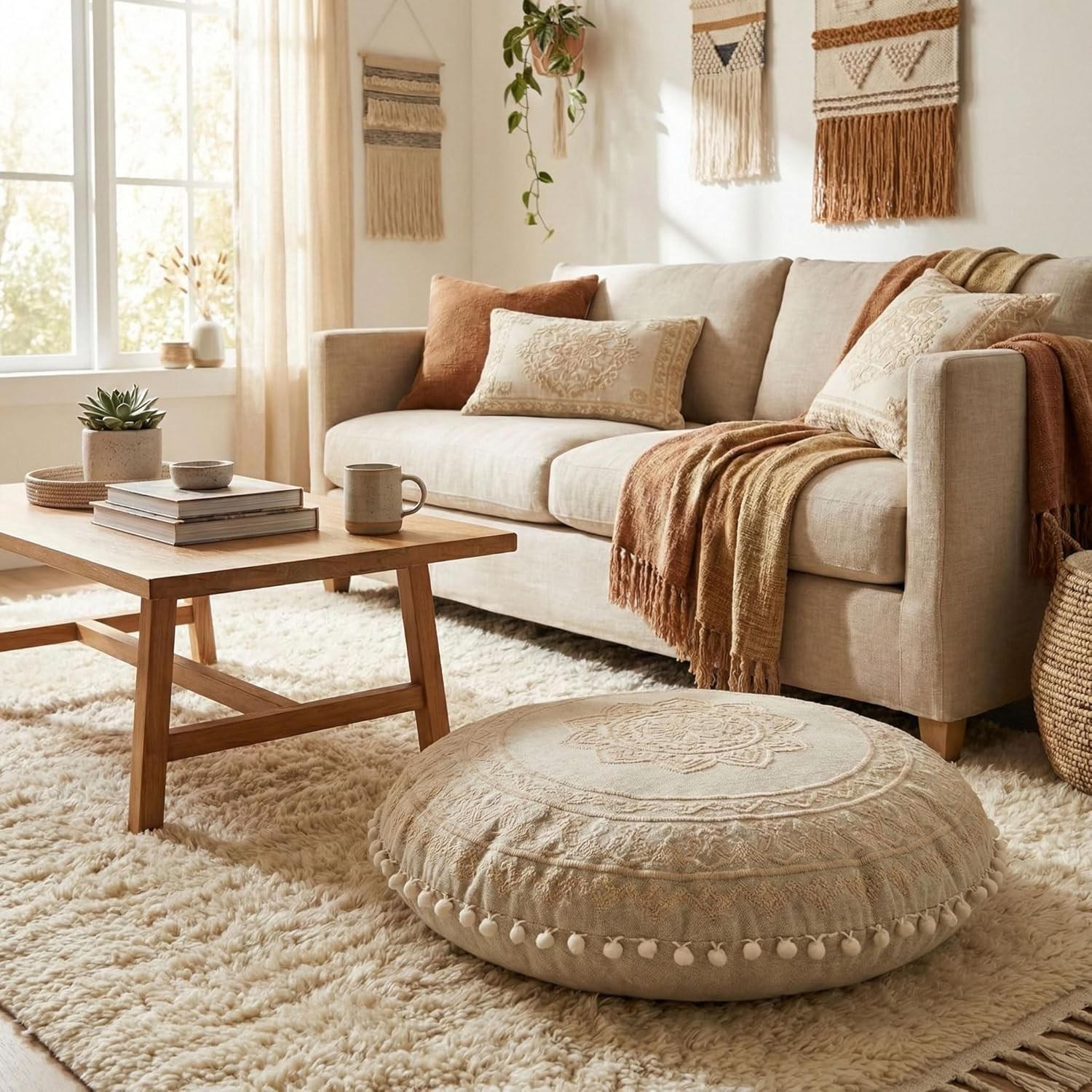 Bohemian Floor Cushion Cover –24 inches – Room Décor Decorative Round Pillow Cas
