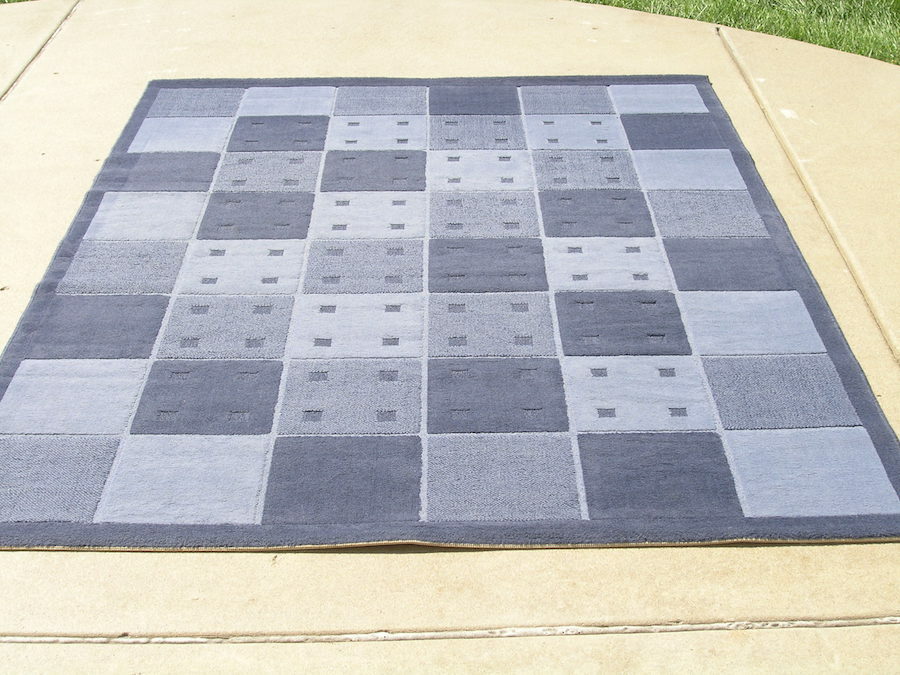 Vintage Calvin Klein 100% Viscose Blue Shades Squares Area Rug 67×91 Inches LN