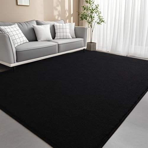 6×9 Feet Black Area Rugs for Bedroom, Indoor Washable Memory Foam Rug for