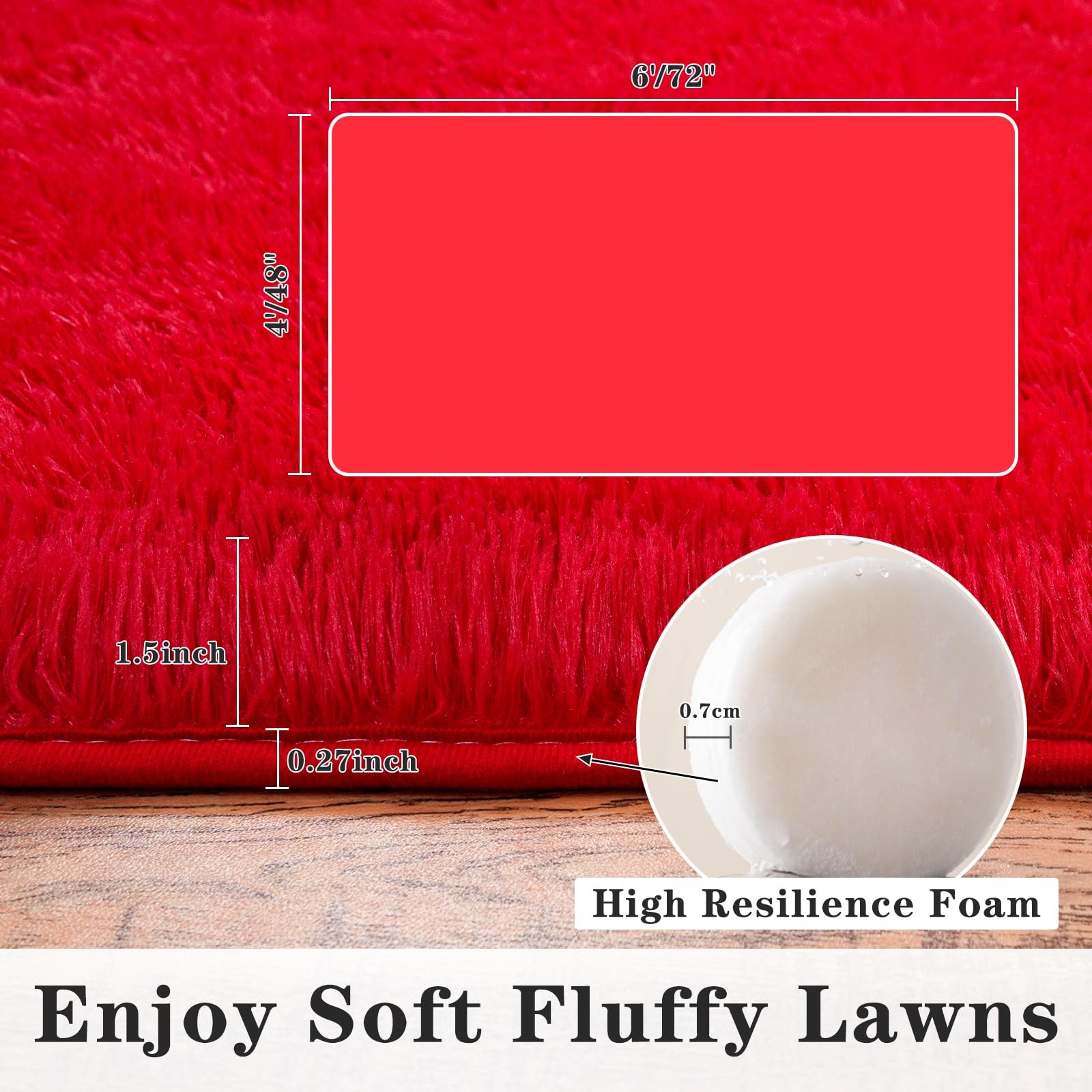 Dssimo Super Fluffy Rug for Bedroom, 4×6 Feet, Modern Shag Red Area Rugs, Soft a