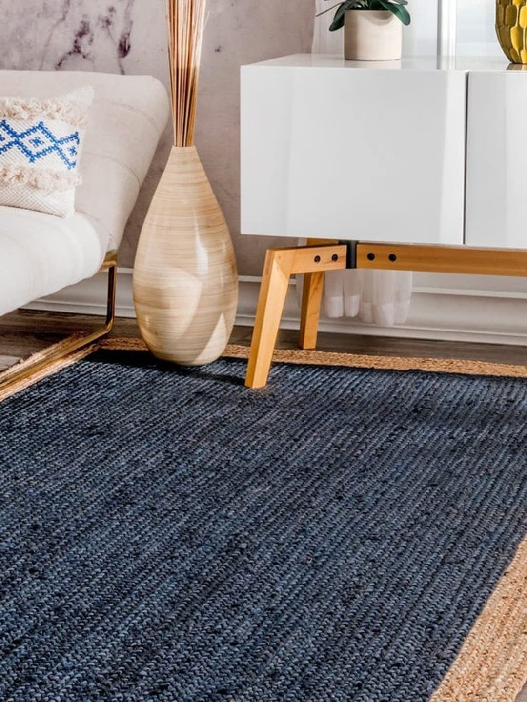 Jute Floor Rug Rugs Handwoven Natural Braided Boho Farmhouse Carpet For Bedroom