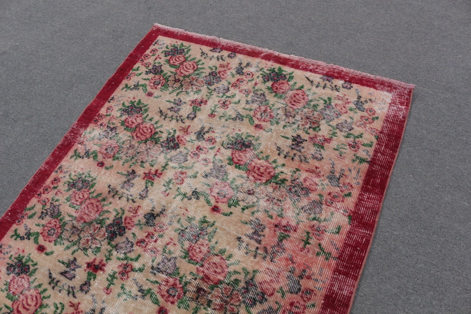 4,1×7,3 ft Turkish Rug, Vintage Area Rug, Red Pink Oriental Wool Rug