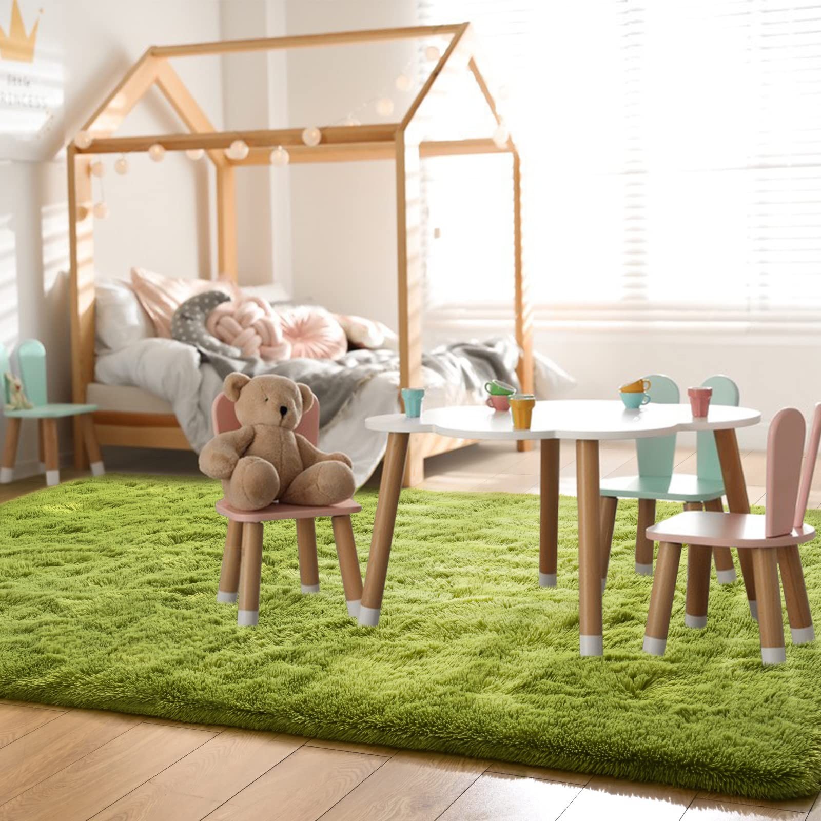 Kelarea Area Rug for Living Room, 5×8 Non-Slip Green Rug Fluffy Soft Shag Rug…
