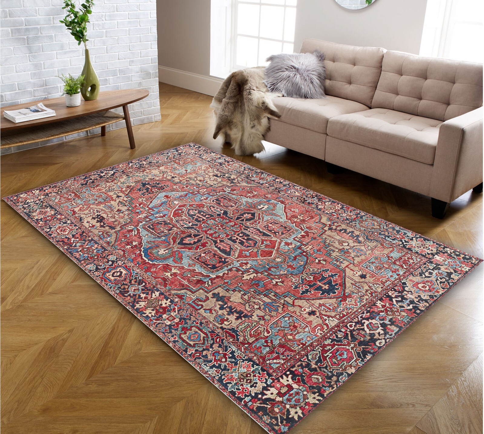 Traditional Vintage-Inspired Brand New Area Rug – Bohemian Style Washable Carpet