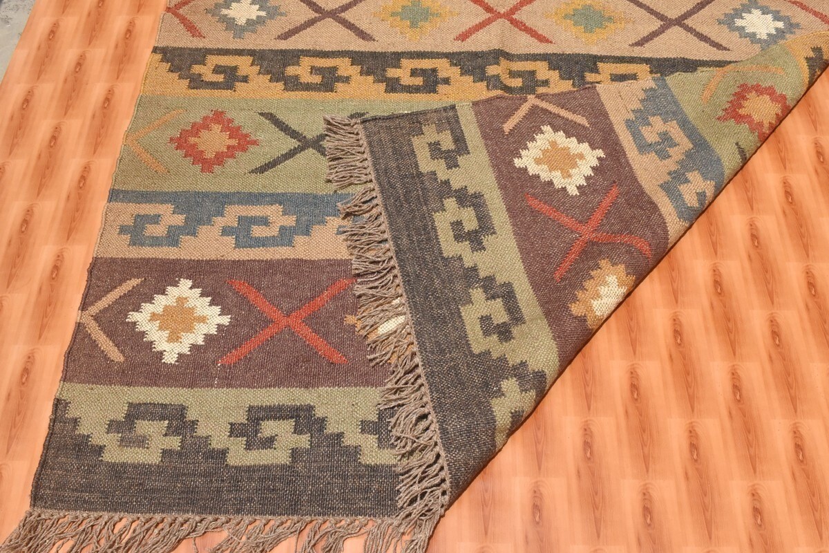 Rug Wool Jute Rug Natural Handwoven Living Carpet Vintage Kilim Rug Traditional