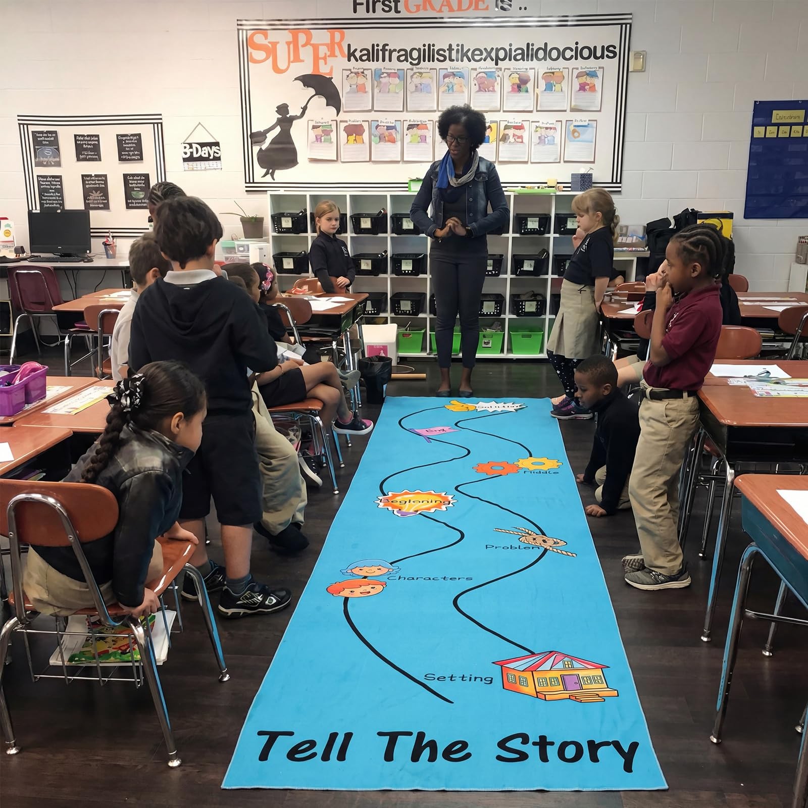 12ft Tell The Story Reading Corner Rugs for Classroom Back to Walk on Retell