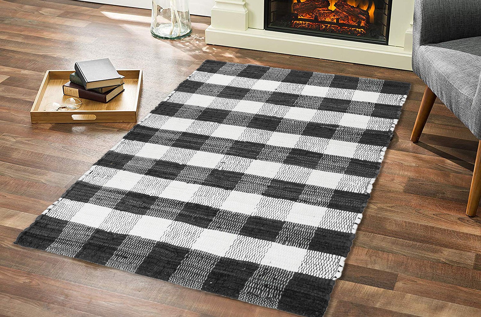 GLAMBURG Cotton Buffalo Check Plaid Rugs Washable, Handwoven Checkered Rug Welco