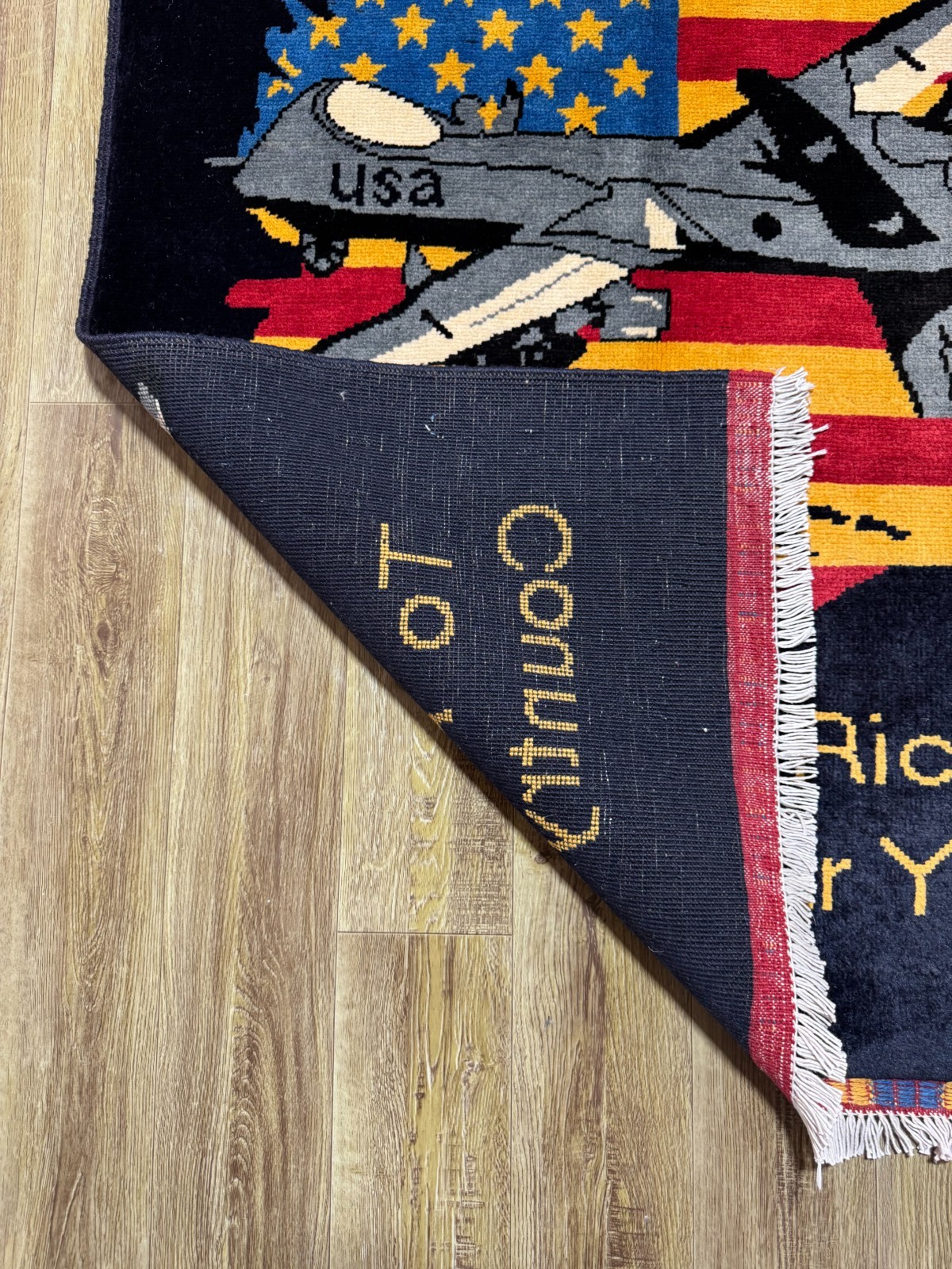 2×4 Afghan Pictorial Rug Hand Knotted Wool USA Fighter Jet Aviation Carpet