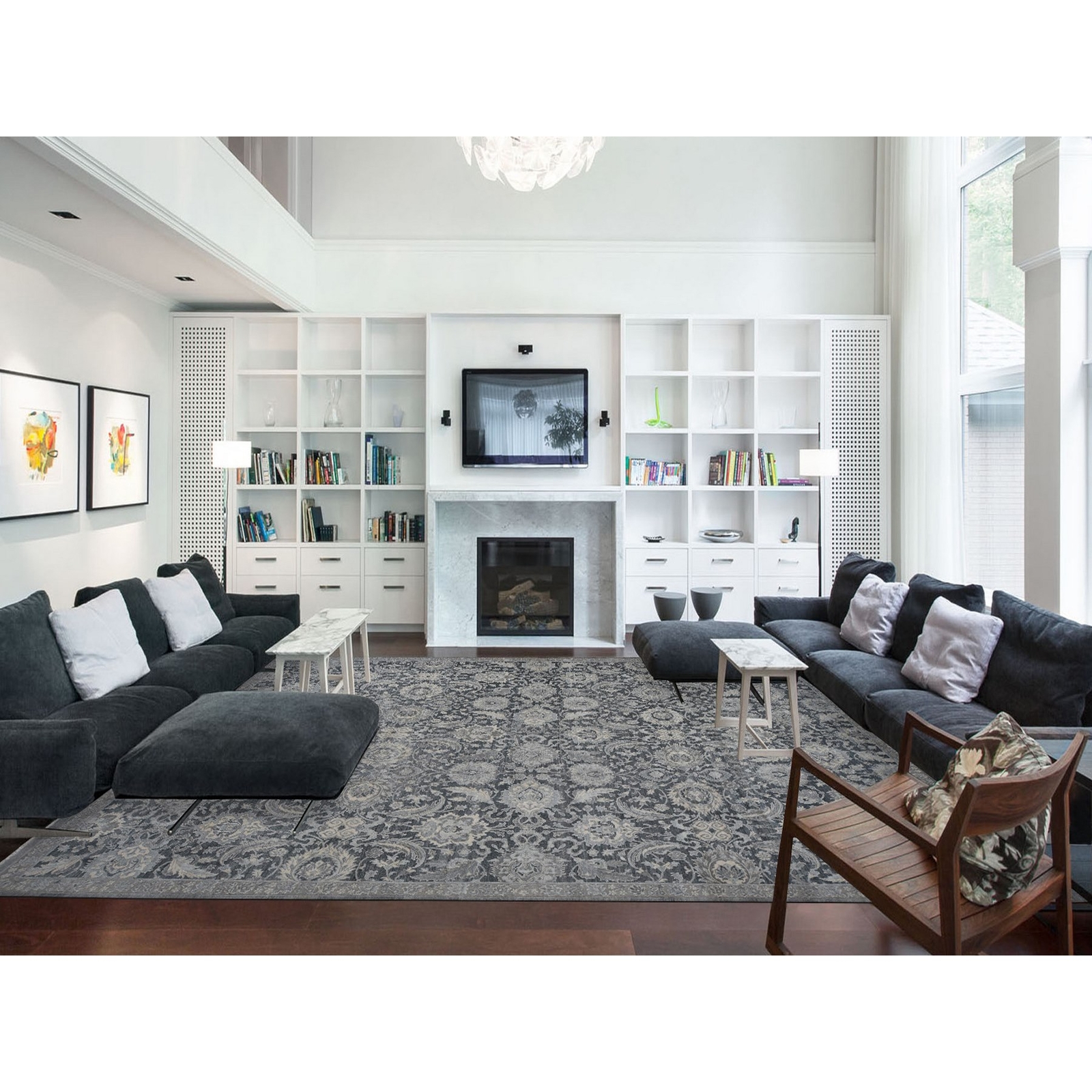 12’x15’8″ Gray Hand Knotted Oushak Influence Silk with Wool Oversized Rug R87953