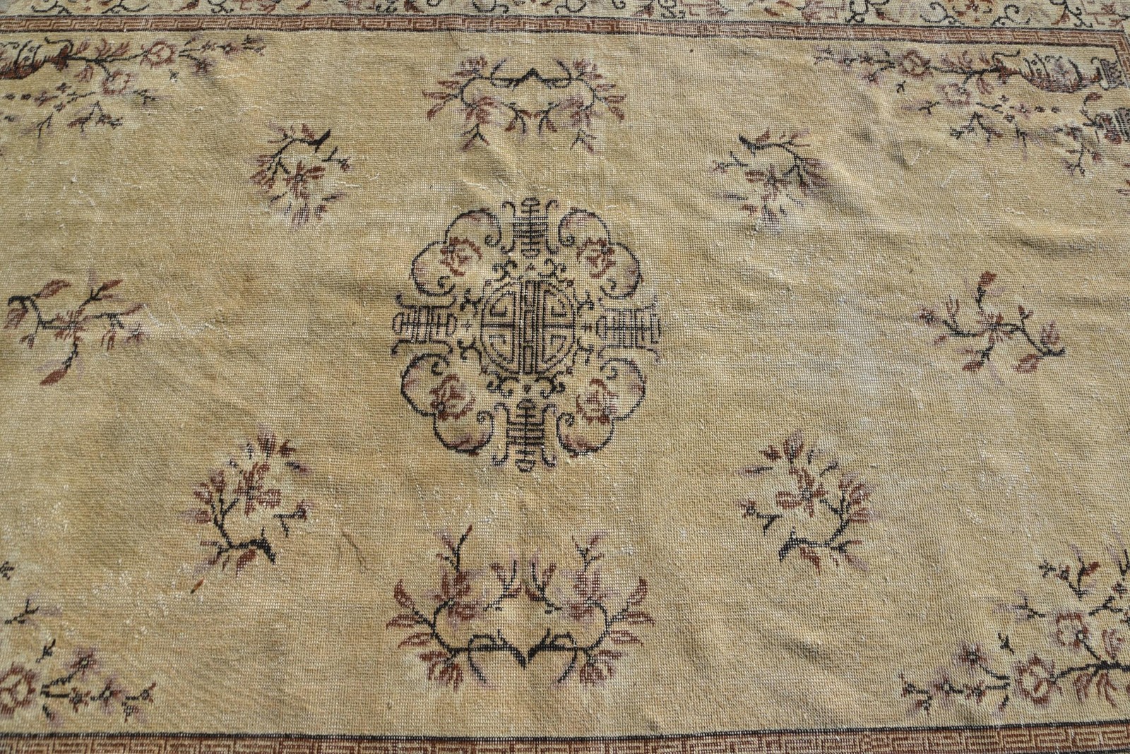 5,5×9,3 ft Rug, Vintage Turkish Rug, Beige Brown Floral Wool Rug