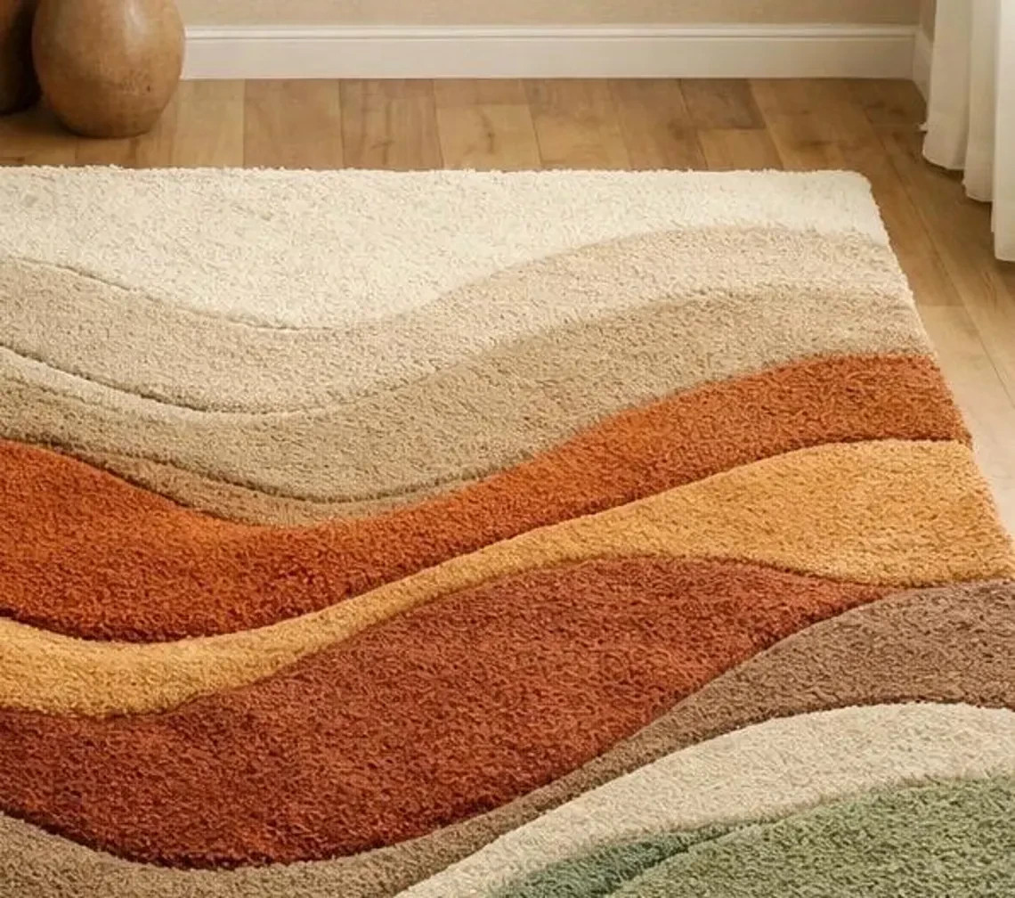 Modern Abstract Area Rug – Hand Tufted High Low Texture Sage Green Area Carpet