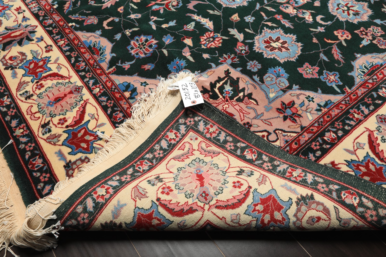 8’1”x10’3” Hand Knotted New Zealand Wool Dark Green Traditional Medallion Rug