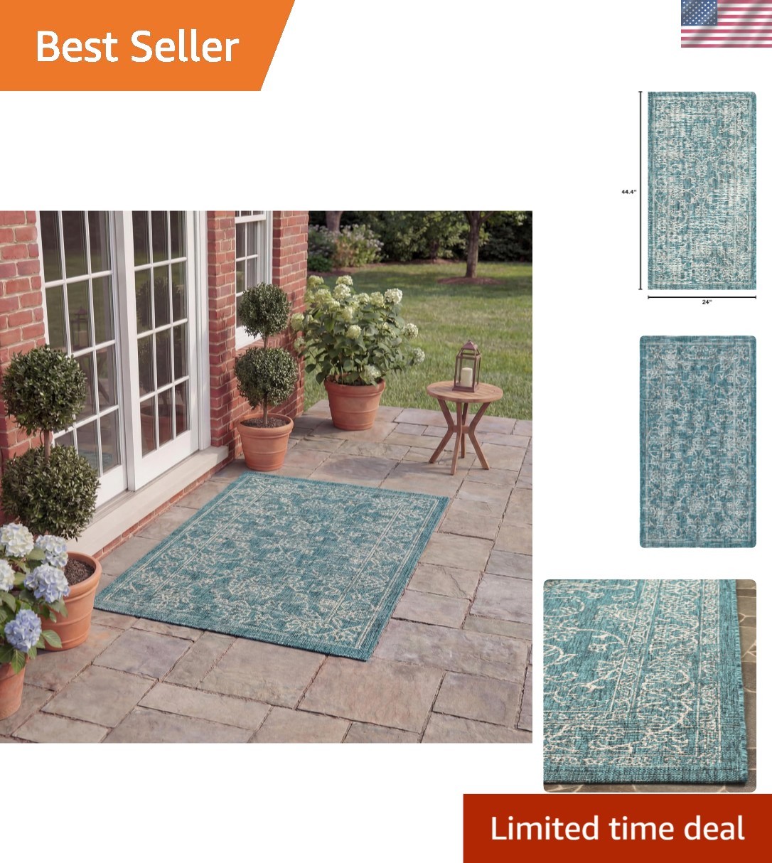 Durable 2’x3’7″ Outdoor Area Rug – Non-Shedding, Easy to Clean, Kid-Friendly